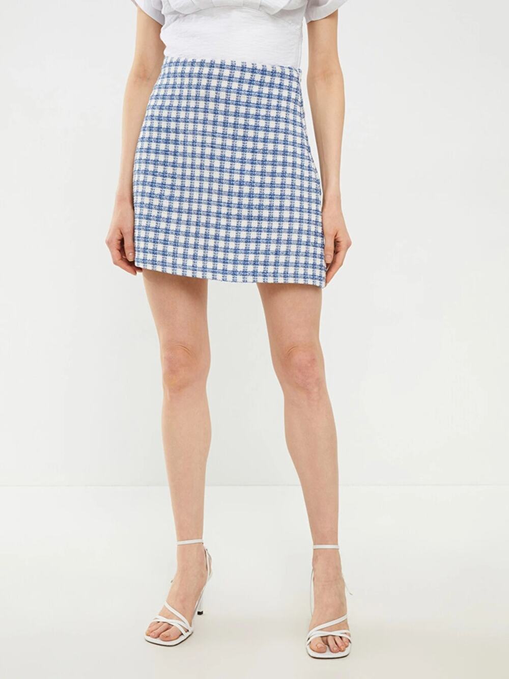 Tweed Mini Skirt Blue/White Size L